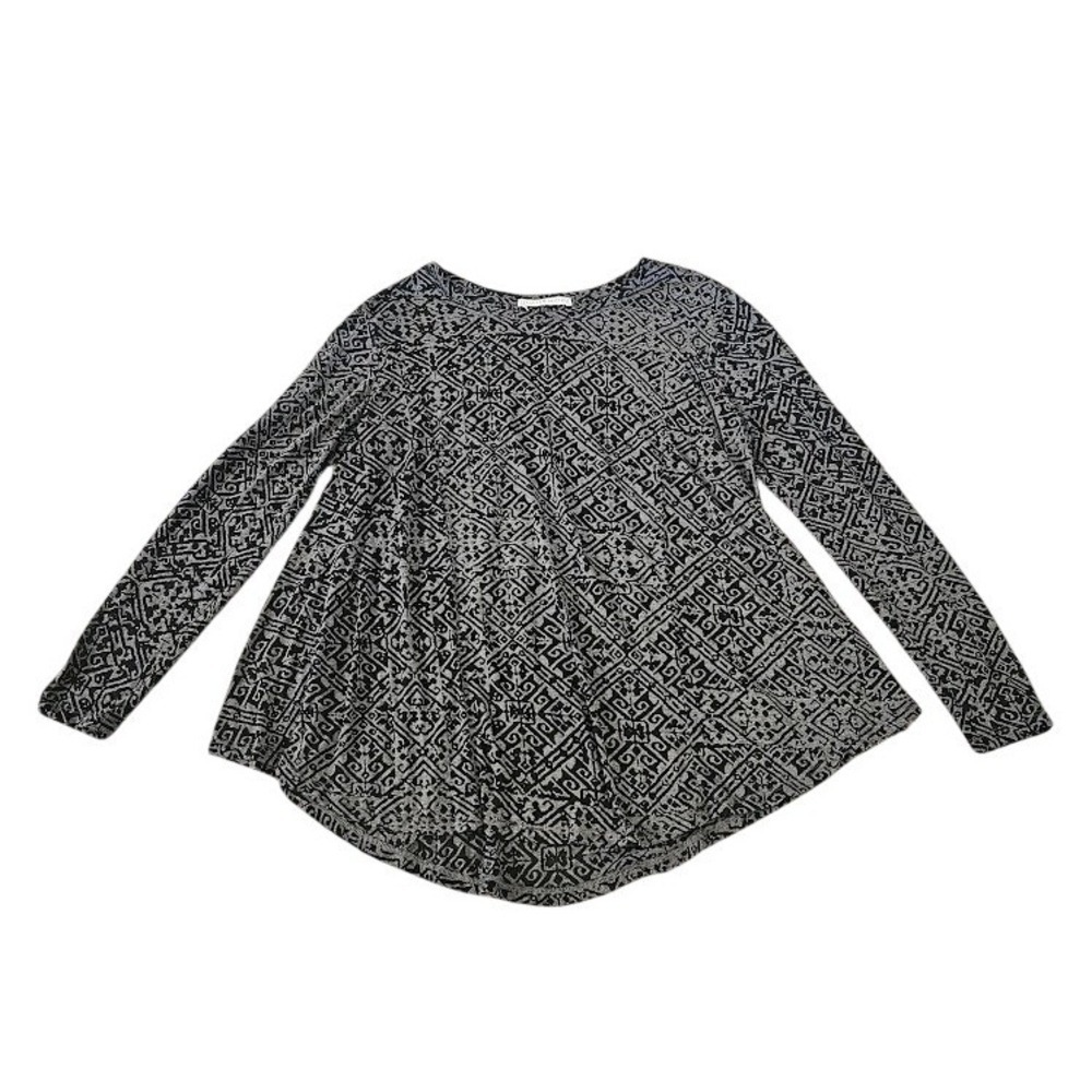 Peruvian Connection Tunic Top Womens Medium Large Gray Black Geometric Tribal